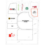 Site survey plan of the Crossroads Development showing Lot 3 at 43,491 SF +/- fronting S Crossroads Drive, with Starbucks, The Keg, Northern Tool, Voyage Credit Union and the Rhys Apartments site