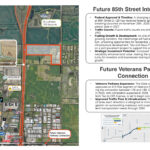 Map showing Exchange at 85th, the I-29 and 85th Street interchange project, and Veterans Parkway connection