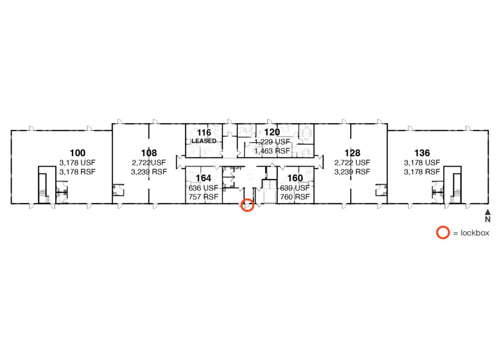 Site plan at Rowe 57 showing available built-out and shell suites