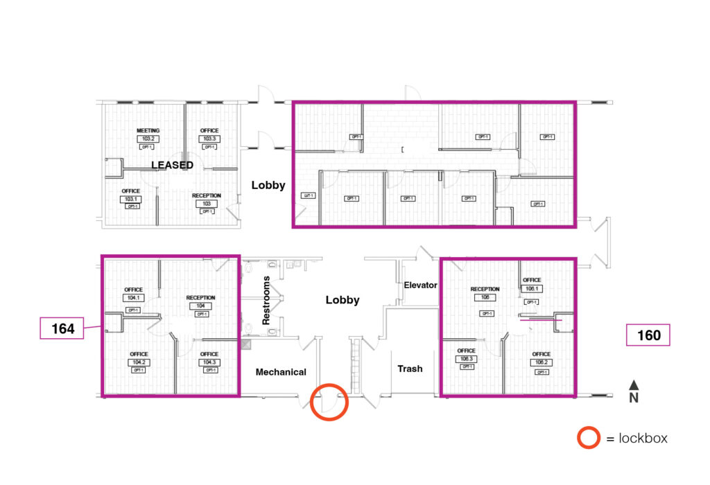 Floor plan at Rowe 57 showing available built-out suites
