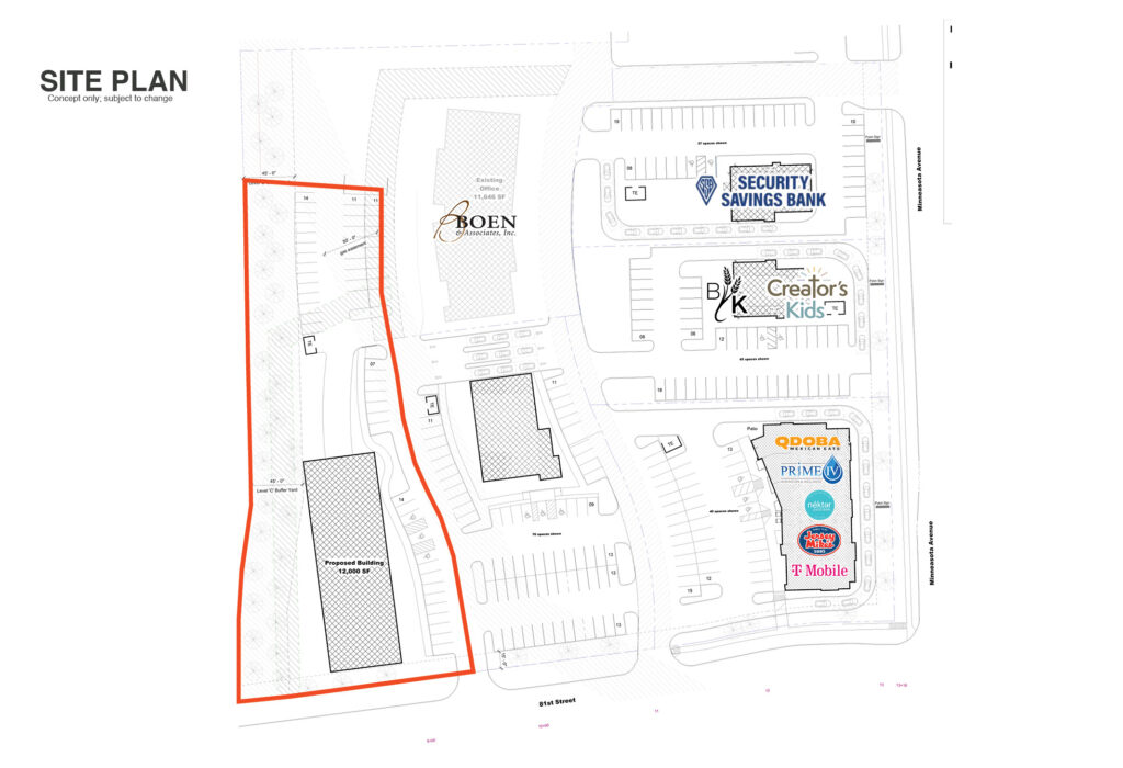 Conceptual site plan for commercial development land at 81 Gardens in Sioux Falls