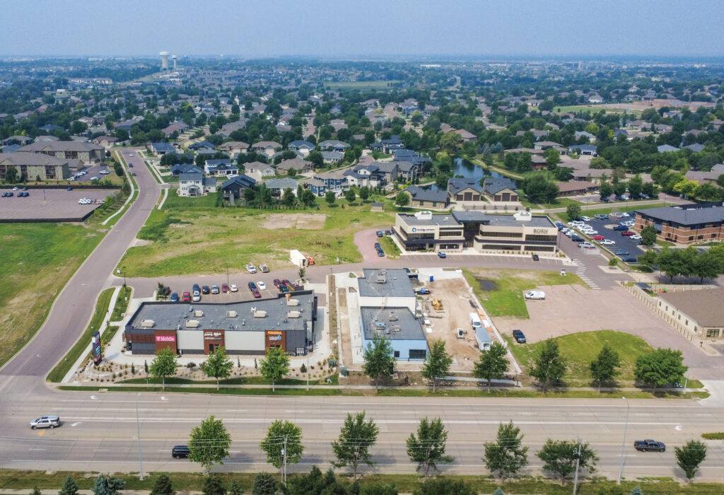 Aerial view of 81 Gardens commercial development and surrounding south Sioux Falls neighborhoods