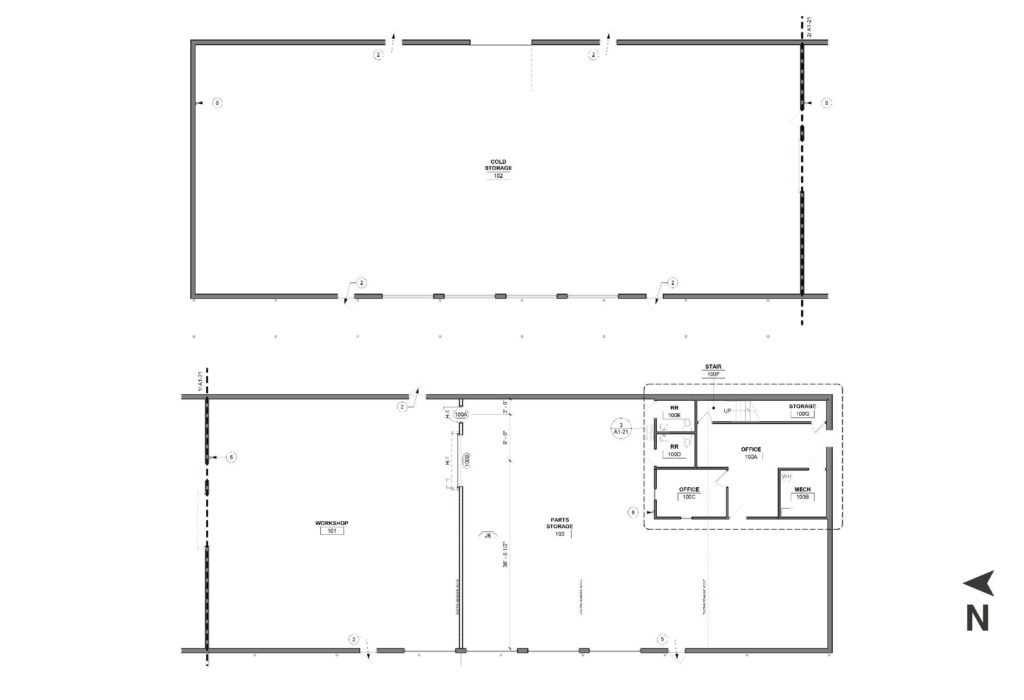 Floor plan of 12,840 SF Tea Exit industrial sublease with warehouse, work and office areas