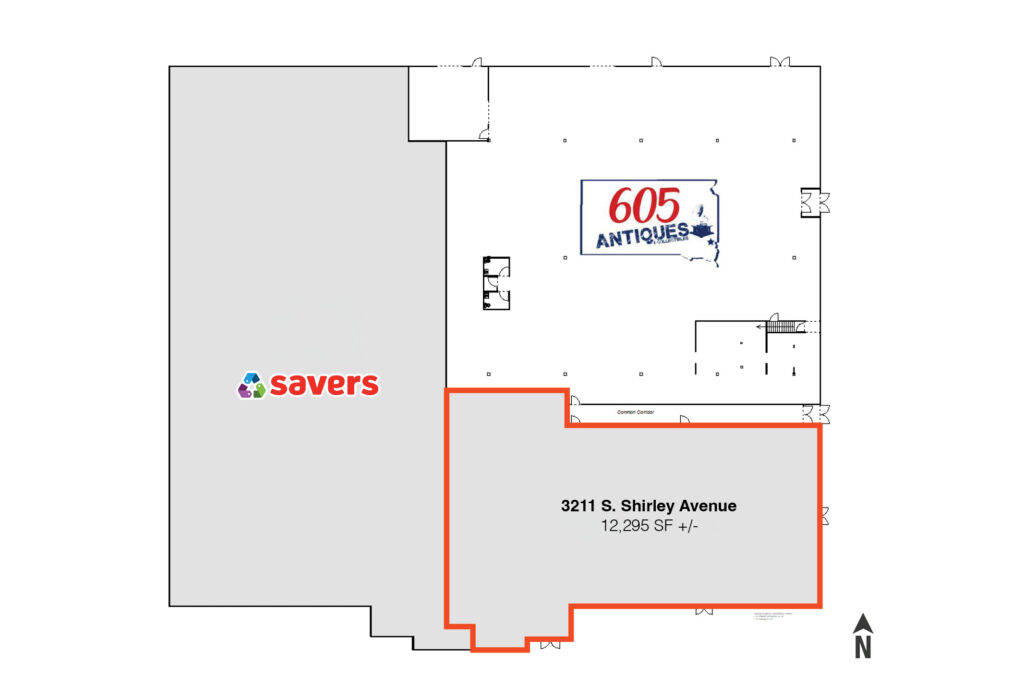 41st and Shirley retail space floor plan showing 12,295 SF available