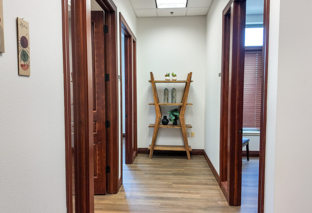 Interior hallway connecting private offices