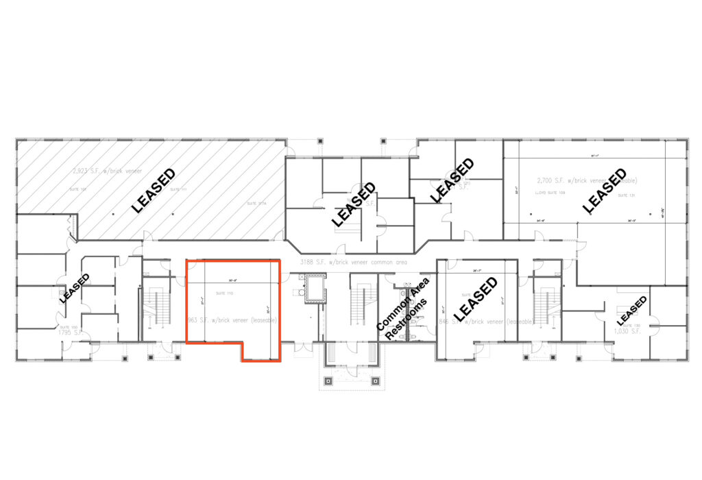 Main level floor plan of 963 SF office suite at Oakbrook II