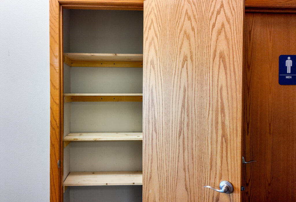 Shelved storage closet in the office area