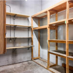 Shop storage room with built-in shelving