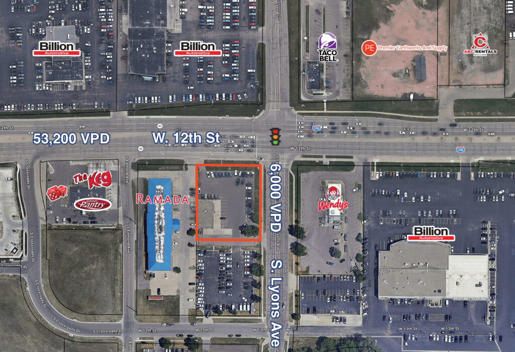 Site map showing West 12th Street flex building near Lyons Avenue and surrounding businesses