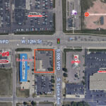 Site map showing West 12th Street flex building near Lyons Avenue and surrounding businesses